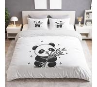 Housse de Couette 180 x 220 cm Enfant Mignon Minimaliste - Microfibre Douce Parure de Lit Panda Bambou Étoile Noir et Blanc Art Linéaire Enfant pour Ado avec Fermeture Éclair 2 Taie d'oreiller 65x65