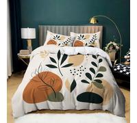 Housse de Couette 180x200 cm Feuilles Plantes Abstraites, Parure de Lit 2 Personnes en Microfibre Douce, Ensemble de Literie Éléments Végétaux avec 2 Taies d'oreiller pour Décoration de Chambre