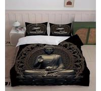 Housse de Couette 180x200 Style Ethnique Housse de Couette Statue De Bouddha Microfibre 3 Pièces 3D Imprimée Parures de Lit avec Fermeture éclair Housses de Couettes et 2 Taies d'oreiller 65x65 cm