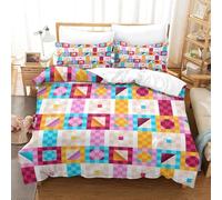 Housse de Couette 2 Personne 200x200 à Carreaux Parure de lit Microfibre Ensemble de Literie 3D Pixel Art Housse Couette et 2 Taies d'oreiller 65x65 pour Adulte a.151