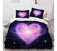 Housse de Couette 2 Personne 200x200 Cœur Rose Parure de lit Microfibre Ensemble de Literie 3D Thème Romantique Housse Couette et 2 Taies d'oreiller 65x65 pour Adulte m.1349