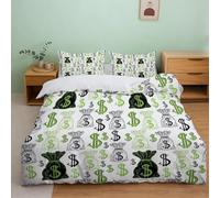 Housse de Couette 2 Personne 200x200 Devenir Riche Parure de lit Microfibre Ensemble de Literie 3D Argent Housse Couette et 2 Taies d'oreiller 65x65 pour Adulte a.1582