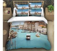 Housse de Couette 2 Personne 200x200 Églises Parure de lit Microfibre Ensemble de Literie 3D Style Européen Housse Couette et 2 Taies d'oreiller 65x65 pour Adulte a.169