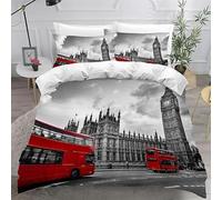 Housse de Couette 2 Personne 200x200 Londres Parure de lit Microfibre Ensemble de Literie 3D Design Rétro Housse Couette et 2 Taies d'oreiller 65x65 pour Adulte a.16