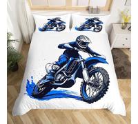 Housse de Couette 2 Personne 200x200 Motard Parure de lit Microfibre Ensemble de Literie 3D Sports Extrêmes Housse Couette et 2 Taies d'oreiller 65x65 pour Adulte m.2143