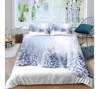 Housse de Couette 2 Personne 200x200 Neigeux Paysage Parure de lit Microfibre Ensemble de Literie 3D Thème Hivernal Housse Couette et 2 Taies d'oreiller 65x65 pour Adulte a.96