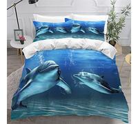 Housse de Couette 200×200 Garçons Fille Housse Couette La mer Bleue Les Dauphins 3D Imprimé Parure de Lit pour Respirante Haute Qualité Literie Set avec 2 Taies d'oreiller