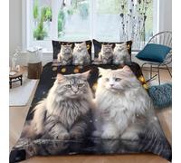 Housse de Couette 200 x 200 Chats Mignons Imprimé 3D Parure de lit 2 Personnes Animaux de Compagnie avec 2 Taies d'oreiller 65x65 cm Douce Microfibre Literie 3 Pièces pour Adulte b_1870