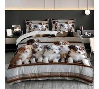 Housse de Couette 200 x 200 Chiot Mignon Imprimé 3D Parure de lit 2 Personnes Animaux de Compagnie avec 2 Taies d'oreiller 65x65 cm Douce Microfibre Literie 3 Pièces a.867