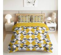 Housse de Couette 200 x 200 cm Abstrait Géométrie Triangle Jaune Et Gris | Housse de Couette Bauhaus Moderne 2 Personnes, Ensemble de Literie Douce avec Fermeture éclair, 2 taies d'oreiller