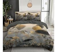 Housse De Couette 200 X 200 Cm avec 2 Taies d'oreiller 65X65 Cm, Plantes Abstraites, Parure De Lit D'Étranges Plantes Géantes Adulte avec Fermeture Éclair, Housse De Couette 2 Personnes Gris