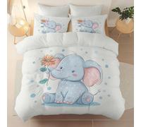 Housse de Couette 200 x 200 cm avec 2 Taies d'oreiller, Blanc Microfibre Douce - Clipart De Bébé Éléphant Mignon De Dessin Animé Design en Respirable avec Fermeture Éclair Literie pour la Maison