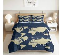Housse de Couette 200 x 200 cm avec 2 Taies d'oreiller Carte Du Monde | Exploration MaritimePolycoton Parure de Lit Adulte, Doux Imprimée Housse de Couette, Fermeture Éclair, Linge de Lit