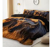 Housse de Couette 200 x 200 cm avec 2 Taies d'oreiller, Noir Réversible Parure de lit Adulte Enfant, Photographie D'Animaux Chevaux D'Afrique Motifs Microfibre Housse de Couette avec Fermetures éclair