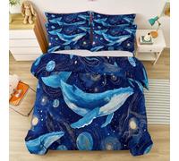 Housse de Couette 200 x 200 cm, Baleine Corps Céleste Planète Parure de Lit, Bleu Foncé Fantastique en Microfibre Douce Respirante Housse de Couette, avec Taies d'oreiller