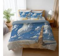 Housse de Couette 200 x 200 cm Bleu Dessin Animé Parure de Lit Adulte avec Fermeture Éclair, Bande Dessinée Mystérieux Dessin Animé Linge de Lit Parure Housse Couette en Microfibre + 2 Taie d'oreiller