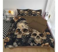 Housse De Couette 200 x 200 cm Crâne Fleur Papillon, Housse De Couette Art Fantastique Romantique Mystérieux Douce avec Fermeture éclair Ensemble De Literie avec 2 Taies d'oreiller pour Adultes