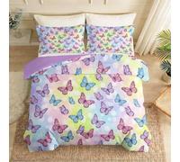 Housse de Couette 200 x 200 cm, Doux Microfibre Parure de Lit Rêveur Fin, Violet Respirant Linge de Lit 2 Personne, Papillon Effet Aquarelle Pois Housse de Couette avec Fermeture Éclair