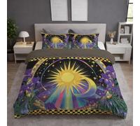 Housse de Couette 200 x 200 cm en Microfibre Ultra Douce, Fantaisie Mystique Géométrie Corps céleste Parure de Lit Adulte 2 Personnes avec Fermeture Éclair + 2 Taies d’Oreiller, Multicolore