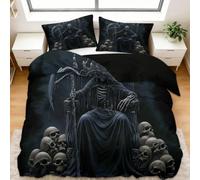 Housse de Couette 200 x 200 cm Fantastique Mort Trône Du CrâneImprimé Parure de Lit Fille 2 Personne avec Fermeture Éclair avec Taies d'oreiller 65x65cm, Decoration Chambre, Microfibre Doux, Noir