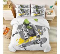 Housse de Couette 200 x 200 cm Graffiti Skateboard Crâne, Parure de lit Illustration Sport avec Taies d'oreiller, Multicolore Doux Microfibre Parure de lit avec Fermeture