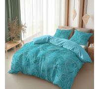 Housse de Couette 200 x 200 cm Imprimé Feuille créatif 3 Pièces Parure de lit Microfibre, Bleu Clair Parure de Couette 2 Personnes, Ensemble de lit avec 2 Taies D'Oreil