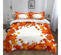 Housse de Couette 200 x 200 cm L'Automne Feuilles D'éRable Orange Parure de Lit en Microfibre Adulte 2 Personne avec Fermeture Éclair, Couleur Orange Ensemble de lit 2 Taies d'oreiller 65x65cm