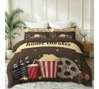 Housse de Couette 200 x 200 cm Lettre Seau Gobelet Soda Motif Film, Brun Clair Microfibre Décontracté Minimaliste Parure de Lit pour Adultes Enfant, avec Fermeture Éclair et 2 Taies d'oreiller