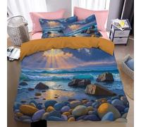 Housse De Couette 200 X 200 Cm Lever Soleil En Mer Parure De Lit 2 Personnes Adultes Sur Le Thème Paysages Naturels Microfibre Ensemble Literie Avec Fermeture Éclair Et 2 Taies D'Oreiller 65X65 Cm