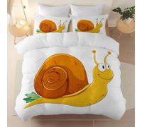 Housse de Couette 200 x 200 cm, Microfibre Dessin Animé Mignon Escargot Imprimé Blanc Housses de Couette avec Fermetures éclair, Parure de Linge de Lit pour Enfants et Adolescents