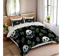 Housse De Couette 200 X 200 Cm Motif Panda Dessin Animé, Parure De Lit 2 Personnes Adulte Ado Enfant Imprimée Animaux Mignons 3D Entretien Facile Douce, avec 2 Taies d'oreiller avec Zippée