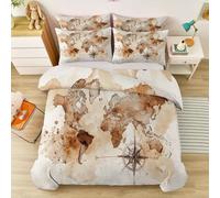 Housse de Couette 200 x 200 cm Parure Boussole rétro de Lit Automne en Microfibre Doux Housses Couettes avec Fermeture Éclair avec 2 Taies d'oreiller 65x65 Terre Cuite