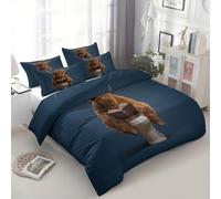 Housse de Couette 200 x 200 cm, Parure De Lit 2 Personne en Microfibre avec Animaux Bétail des Highlands Lecture, Ensemble De Literie 3 Pièces Imprimé 3D avec Fermeture Éclair, Bleu Marine