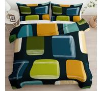 Housse de Couette 200 x 200 cm Parure de Lit Art Abstrait, Housse de Couette Imprimé Géométrie Carreaux Rayures Microfibre Parure de Lit avec Fermeture Éclair et Taies d'oreiller 65 x 65 cm