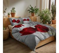 Housse de Couette 200 x 200 cm Parure de Lit Motif Réversible Floral Floral, 2 Personnes avec Fermeture éclair Housse de Couette Tulipe Rouge Art Numérique pour Enfants Ado Adultes Décor de Chambre
