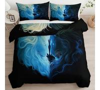 Housse de Couette 200 x 200 cm Parure de Lit Noir Anthracite, Housse de Couette Imprimé Rêveur Animaux Cœurs Lions Microfibre Parure de Lit avec Fermeture Éclair et Taies d'oreiller 65 x 65 cm