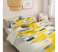 Housse de Couette 200 x 200 cm Parure de Lit Réversible imprimée Modernisme, Housse de Couette Lignes Abstraites Jaunes Et Grises Hypoallergénique pour Enfants et Adulte de Chambre à Coucher