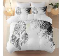 Housse de Couette 200 x 200 cm Réversible avec 2 Taie d'oreiller, Blanc Microfibre brossée Douce Parure de Lit Adulte - Minimalisme Lignes Attrape-RêVes Parure Couette avec Fermetures éclair