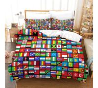 Housse de Couette 200 x 200 Drapeaux du Monde Imprimé 3D Parure de lit 2 Personnes Motifs de Drapeaux avec 2 Taies d'oreiller 65x65 cm Douce Microfibre Literie 3 Pièces pour Adulte a.657