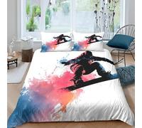 Housse de Couette 200 x 200 Skateboard Imprimé 3D Parure de lit 2 Personnes Bleu et Rose avec 2 Taies d'oreiller 65x65 cm Douce Microfibre Literie 3 Pièces pour Adulte d.208