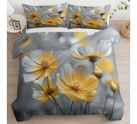 Housse de Couette 200x200 Adulte Enfant Aquarelle Surréaliste Fleurs Parure de Lit 2 Personnes en Microfibre, Gris Ensemble de Literie Décor de Chambre Gift Léger avec 2 taie d'oreiller 65x65cm