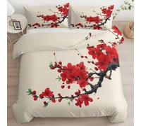 Housse de Couette 200x200 Adulte Enfant Art Traditionnel Chinois Fleurs de Pêcher Parure de Lit 2 Personnes en Microfibre, Beige Ensemble de Literie Décor de Chambre Gift Léger avec 2 taie d'oreiller