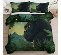 Housse de Couette 200x200 Adulte Enfant Cartoon Forêt Anime Gorille Parure de Lit 2 Personnes en Microfibre, Vert Ensemble de Literie Décor de Chambre Gift Léger avec 2 taie d'oreiller 65x65cm