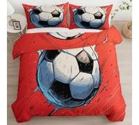 Housse de Couette 200x200 Adulte Enfant Cartoon Jeu Graffiti Compétition Football Parure de Lit 2 Personnes en Microfibre, Rouge Ensemble de Literie Décor de Chambre Gift Léger avec 2 taie d'oreiller