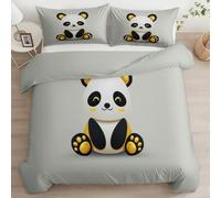 Housse de Couette 200x200 Adulte Enfant Dessin Animé Animal Panda Parure de Lit 2 Personnes en Microfibre, Gris Ensemble de Literie Décor de Chambre Gift Léger avec 2 taie d'oreiller 65x65cm
