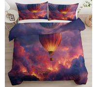 Housse de Couette 200x200 Adulte Enfant Fantaisie Flamme Lave Montgolfière Parure de Lit 2 Personnes en Microfibre, Rouge Foncé Ensemble de Literie Décor de Chambre Gift Léger avec 2 taie d'oreiller