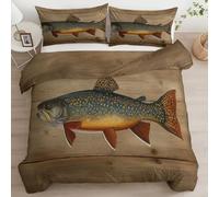 Housse de Couette 200x200 Adulte Enfant Texture Bois Motif Poisson Animal Parure de Lit 2 Personnes en Microfibre, Jaune Ensemble de Literie Décor de Chambre Gift Léger avec 2 taie d'oreiller 65x65cm
