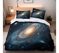 Housse de Couette 200x200 Adulte Galaxie 3D Parure de Lit 2 Personnes en Microfibre Paysage Galactique 3 Pièces Ensemble de literie Bleu avec Fermeture Éclair et 2 Taies d'oreiller h-1110