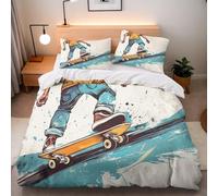 Housse de Couette 200x200 Adulte Skateboard 3D Parure de Lit 2 Personnes en Microfibre Graffiti 3 Pièces Ensemble de literie Kaki avec Fermeture Éclair et 2 Taies d'oreiller h-2155