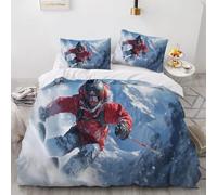 Housse de Couette 200x200 Adulte Ski 3D Parure de Lit 2 Personnes en Microfibre Sports Extrêmes pour Garçons 3 Pièces Ensemble de literie Noir avec Fermeture Éclair et 2 Taies d'oreiller h-1703